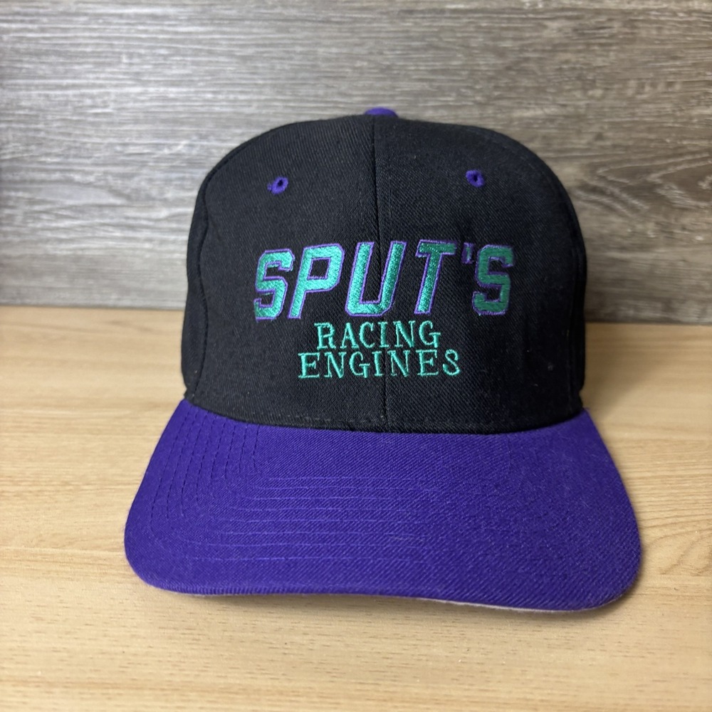 Vintage Sputs Racing Engines Hat Cap Fitted Mens One Size Black Purple Flexfit